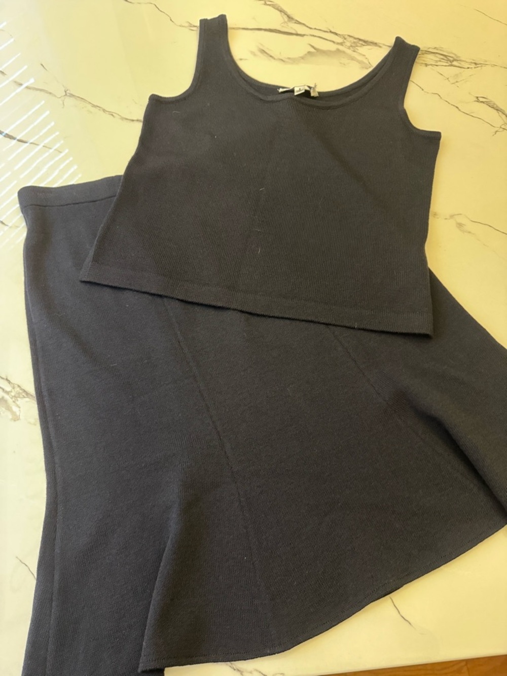 St. John Black Ribbed Knit Top Set